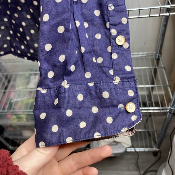 Trovata Birds‎ Of Paradis Navy Polka Dot Button-Up Shirt Size L Preppy Coastal - Picture 9 of 11